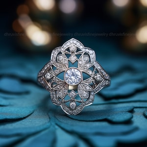 Diamond silver ring, oxidized silver ring, estate silver ring, 925 silver ring, antique silver ring, pattern silver ring, filigree ring