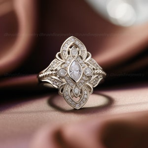 marquise diamond engagement ring, solid rose gold engagement ring, art deco engagement ring, nature inspired ring, lab grown diamond ring