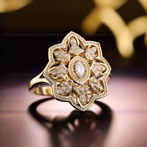Art Deco Moissanite Engagement Ring: 14k Rose Gold, Nature Inspired