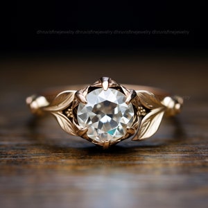 leaf diamond gold ring - floral engagement ring - nature inspired ring - lab grown diamond ring - moissanite engagement ring - art deco ring