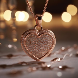 colgante de diamante de corazón - colgante de diamante de oro rosa para mujer colgante romántico - colgante de diamante y oro con cadena - el mejor regalo para ella