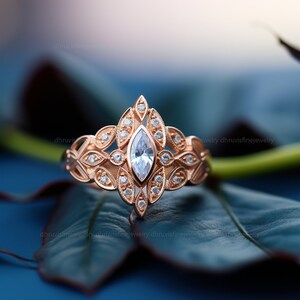 marquise diamond engagement ring - art deco ring - lab grown diamond ring -  antique anniversary ring - moissanite diamond ring - gold ring