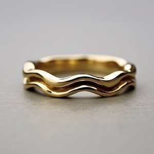 wave band, plain gold band, wedding band, solid gold band, unique gift for her, water wave ring, nature inspired gold band, wave wedding