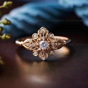 Lab grown diamond ring, Art deco engagement gold ring, Nature inspired ring, Art nouveau ring, Engagement rose gold ring, CVD diamond ring