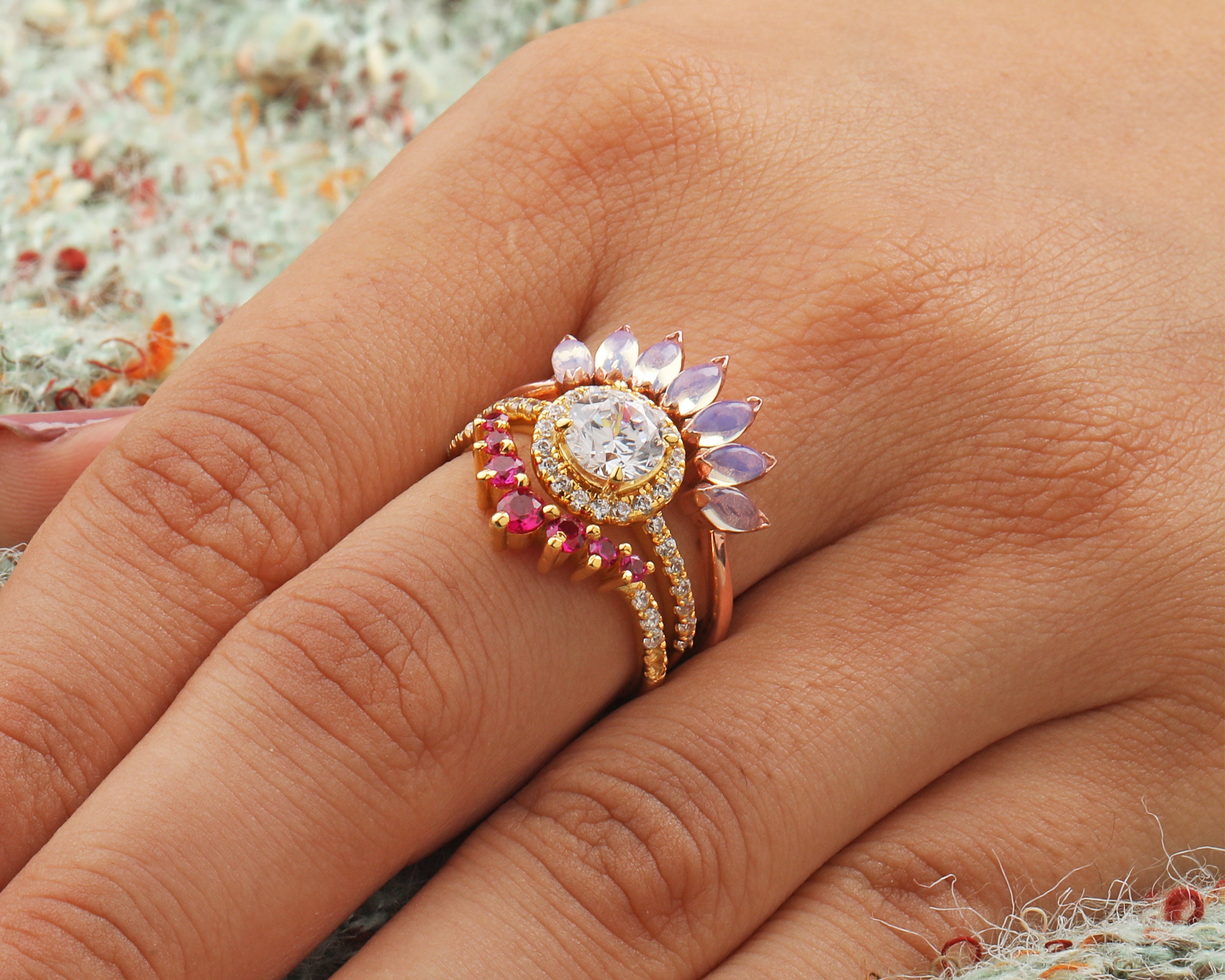 Hippie engagement ring set solitaire moissanite engagement Etsy