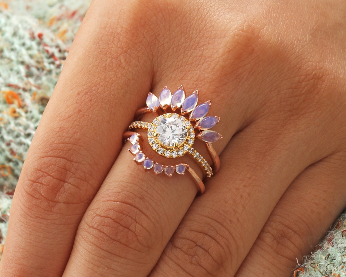 Hippie engagement ring set solitaire moissanite engagement Etsy