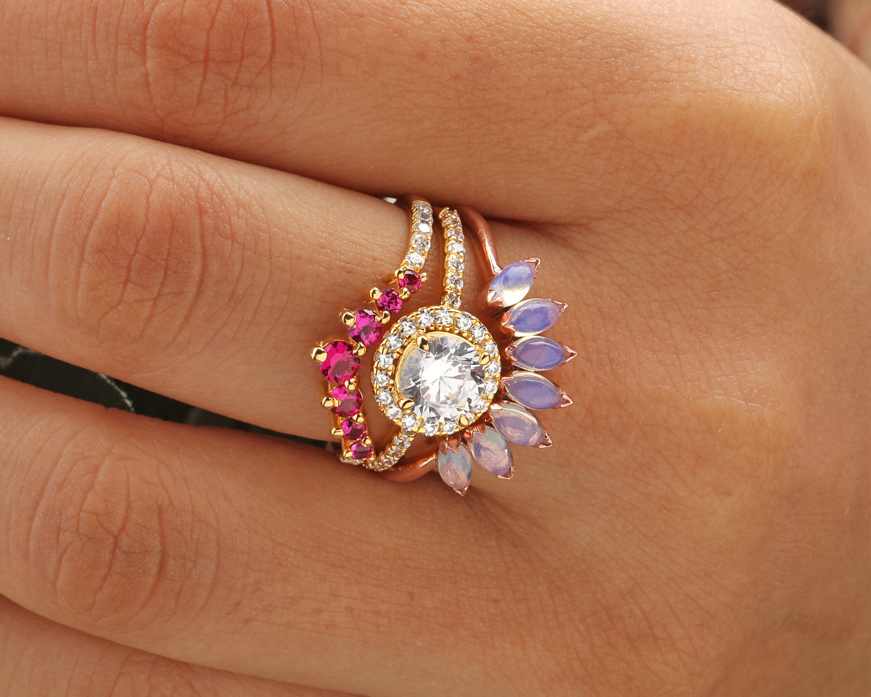 Hippie engagement ring set solitaire moissanite engagement Etsy