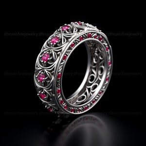 925 silver ring, ruby silver band, antique silver ring, art deco silver band, Victorian silver ring, estate silver ring, pattern silver ring