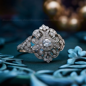 Victorian silver ring, diamond silver ring, filigree ring, estate silver ring, antique silver ring, pattern silver ring, 925 silver ring