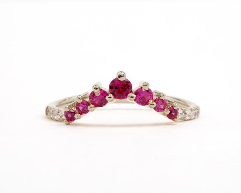 Ruby Diamond Curved Ring 14k / 18k Solid Yellow Gold Stacking | Etsy