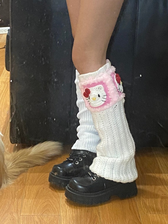 Hellokitty Fluffy Crocheted Leg Warmer Y2k Style Fashion Vintage Style 