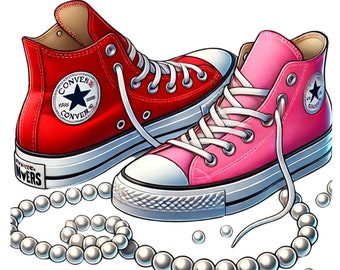 Chucks e Pérolas Vermelhas e Rosa PNG | Download Digital para Scrapbooking, Camisetas e Mais