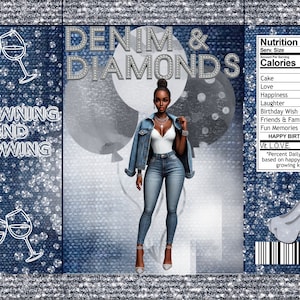Canva Denim & Diamonds Editable Template, Canva Editable Template, Digital, Event Party Bags, Party Favor Template, Denim and Diamonds Party