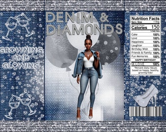 Modello modificabile Canva Denim & Diamonds, modello modificabile Canva, digitale, sacchetti per feste di eventi, modello per bomboniere, festa Denim e Diamonds