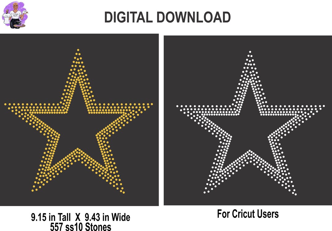 Star With Rhinestone Outlines Digital Template | Rhinestone Digital ...