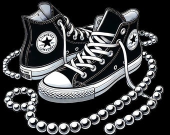 Black Chucks and Pearls PNG, Digital Download, Trendy Shoes & Accessories, Printable Art for DIY Projects