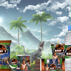 Customizable Dinosaur Jungle Party Favor Kit | Canva Templates for Chip Bags, Candy Wrappers & Water Labels | Prehistoric Printable Bundle