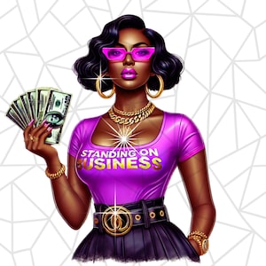 Boss Babe &quot;De pie en el negocio&quot; PNG / Arte digital mágico de chica negra / Vibraciones de melanina y dinero / Imprimible para camisetas y más