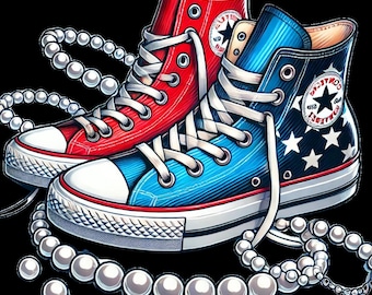 Pacote de Chucks e Pérolas Vermelhas, Brancas e Azuis PNG, Kamala Harris 2024 PNGs, Eleição 2024, Kamala Harris para Presidente 2024, Digital