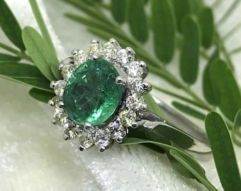 天然エメラルド彫刻エンゲージリング、ハンドメイド925シルバー