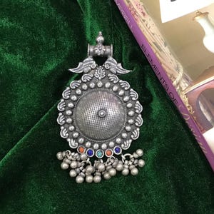 Handmade Silver Pendant, 925 Sterling Silver Pendant With Multi Gemstones, Traditional Indian Design Pendant, Gift For Her, Weight~ 40 Grams