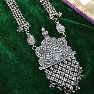 Traditional Rajasthan Necklace in 925 Sterling Silver With Double Line Necklace, Old Silver Necklace, Indian Jewellery, Weight = 161.1gm
