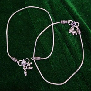 2 Pieces Anklet Set, Beautiful Design Anklet, 925 Sterling Silver Handmade Anklet, Indian Design Anklet For Her, Weight: 21 Grams