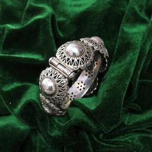 Pulseira de prata esterlina 925, pulseira de prata oxidada, pulseira que pode ser aberta com trabalho em filigrana, pulseira de design tradicional, peso: 100,4 gramas