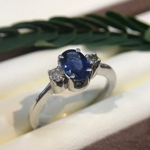 Natural Sapphire & Diamond Silver Handmade Ring, 925 Sterling Silver Sapphire Ring, Anniversary Ring, Silver Wedding Ring, Gift For Her