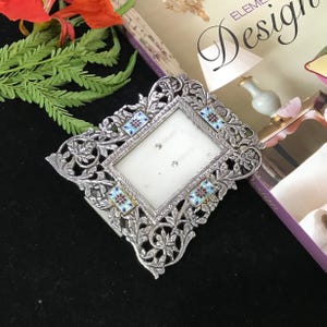 925 Sterling Silver Photo Frame, Enamel Work Frame, Beautiful Flower Design Photo Frame, Handmade Silver Frame Gift For Her, Weight~55 Grams