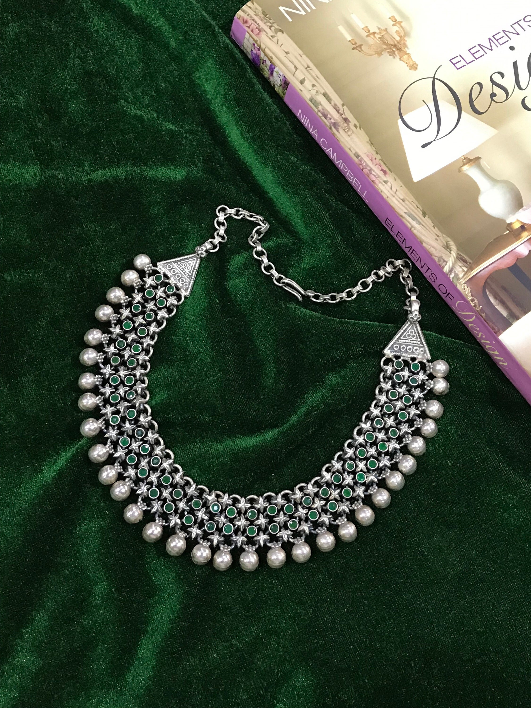 Beautiful 925 Sterling Silver Necklace With Green Stone