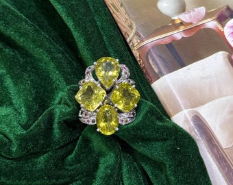 Anillo de topacio amarillo natural y turmalina, anillo de plata de ley 925, anillo de alta calidad, anillo hecho a mano, anillo de compromiso, regalo para ella.