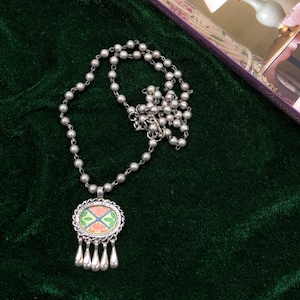 925 Sterling Silver With Glass Necklace, Traditional Rajasthani Design Necklace, Balls Chain Vintage Design Necklace, Weight: 26.9 Grams