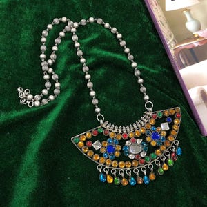 Multi Stone With 925 Sterling Silver Handmade Necklace, Antique Silver Wedding Look Necklace, Gift For Her, Weight~ 107.9 Grams