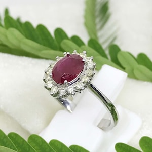 Natural Red Ruby With Diamond 925 Sterling Silver Ring, Statement Silver Ring, Anniversary Ring, Natural Gemstone Ring Gift For Her