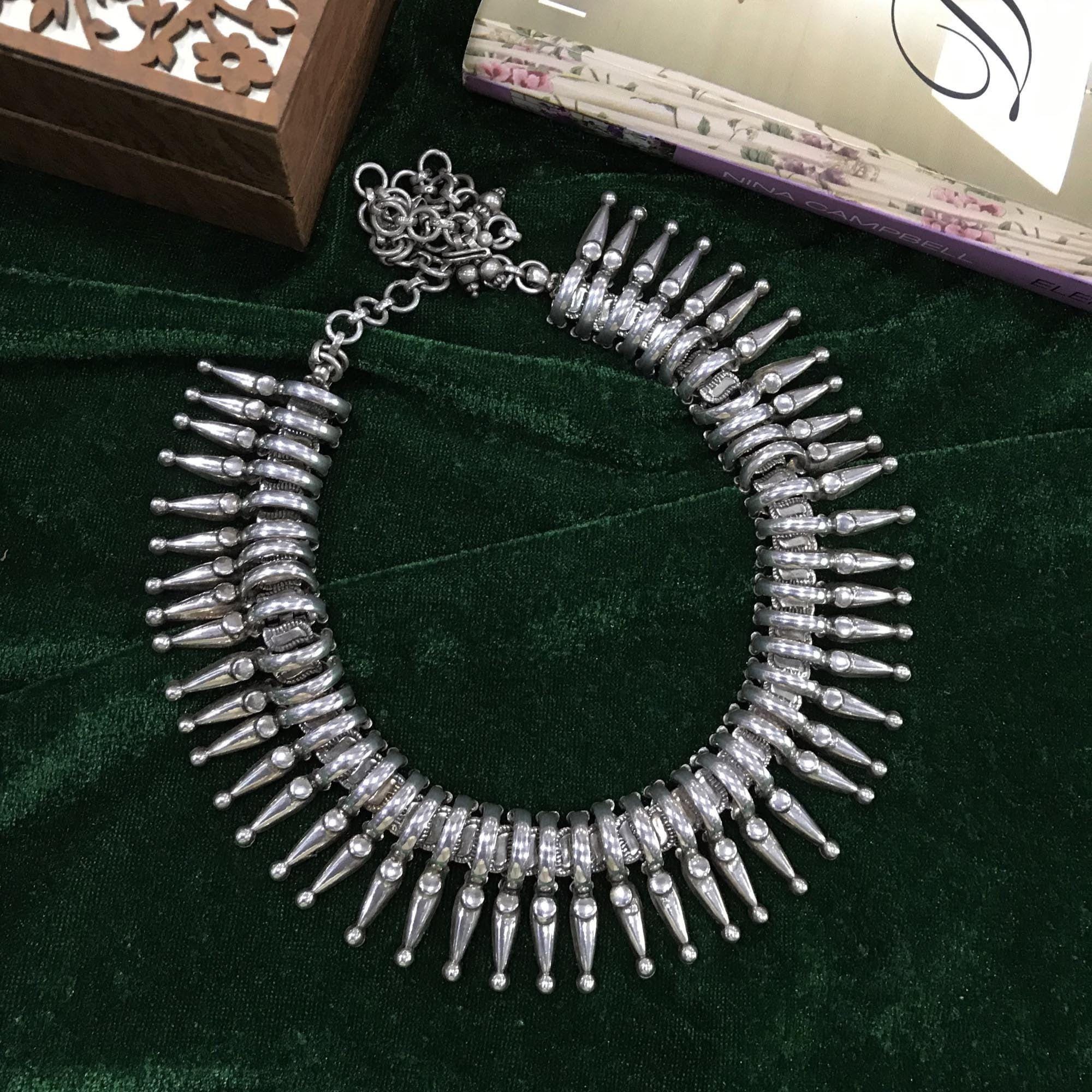 Ожерелье-чокерручнойработыизсеребра925пробы,антикварноеиндийскоесеребряноеожерелье,свадебноеожерелье,подарокдлянеё,вес~118,2грамма