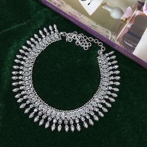 925~Sterling Silver Handmade Necklace, Indian Silver Wedding Necklace, Antique Silver Necklace, Gift For Her, Weight~ 69.6 Grams