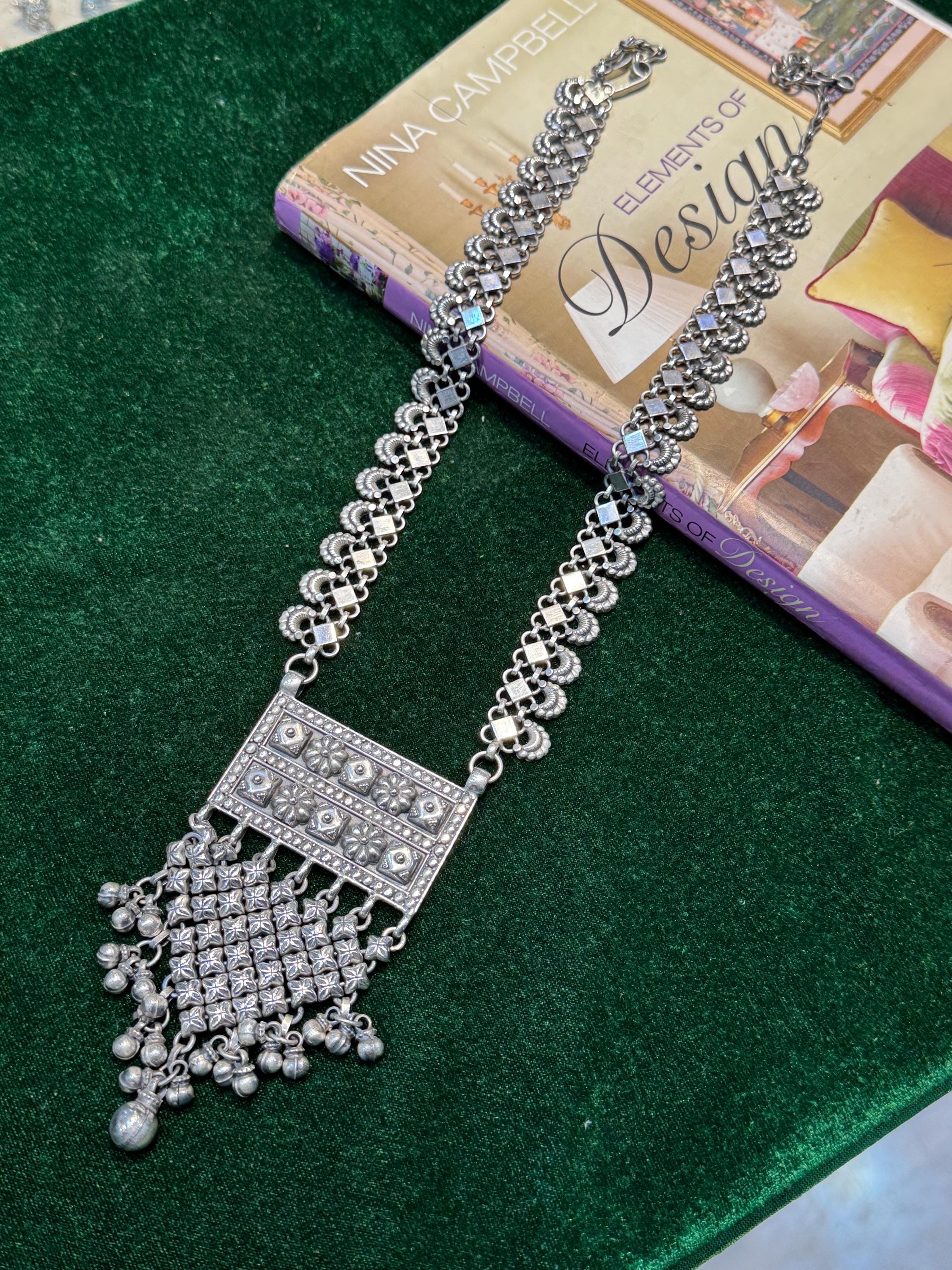 925 Sterling Silver Indian Necklace, Handmade Traditional Design