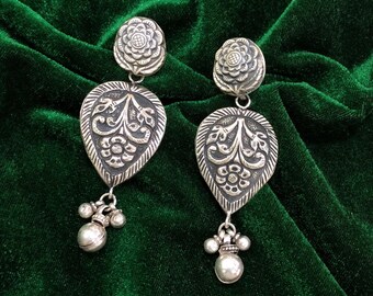 Qualité supérieure ~ Boucles d&#39;oreilles faites main en argent sterling 925, Boucles d&#39;oreilles de mariage en argent, Boucles d&#39;oreilles faites main de design indien, Poids ~ 20 grammes