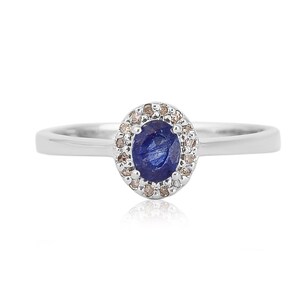 Blue Sapphire Ring Handmade Statement Ring-925 Sterling Silver Ring With Diamond, Size~ 7 1/2 US,  September birthstone, Gift For Her