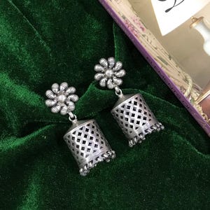 925 Sterling Silver Earrings, Traditional Jhumka Earrings, Indian Design Earrings, Handmade Earrings, Weight: 28.1 Grams