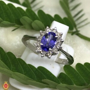 Natural Tanzanite With Diamond 925 Sterling Silver Ring, Tanzanite Statement Ring For Anniversary, Natural Gemstone Ring Gift For Her
