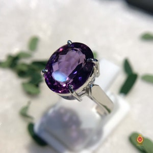 Natural Amethyst Gemstone Silver Ring, 925 Sterling Silver Ring, Amethyst Gemstone Silver Handmade Ring, Anniversary Gift, Size: 9 US