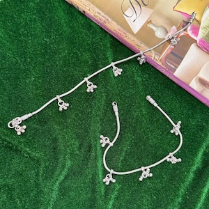 2 Pieces Anklet Set, 925 Sterling Silver Handmade Anklet, Beautiful Design Anklet With Silver Balls, Indian Design Anklet Weight: 47.3 Grams