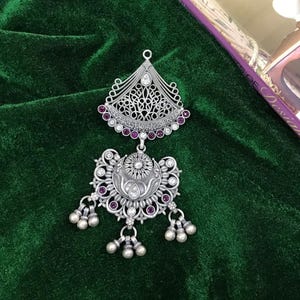 Handmade 925 Sterling Silver With Kundan Stones Pendant, Silver Pendant, Indian Silver Wedding Pendant, Gift For Her, Weight~ 22.8 Grams