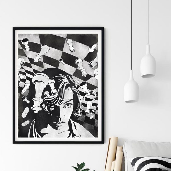 The Queen’s Gambit * illustration * Beth Harmon * printable art * poster print * digital art * fast download * chess * Anya Taylor Joy