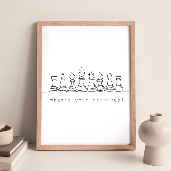 Chess Wall Art * The Queen’s Gambit * Line Drawing Print * Digital download * Poster * Minimalistic wall art * Black and white