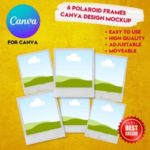 6 Polaroid Frame CANVA Mockup Design V2 Template Mockup for Website