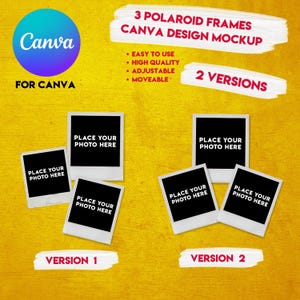 3 Polaroid Frames Mockup Version 1 & 2 for CANVA Digital template Mockup for Website