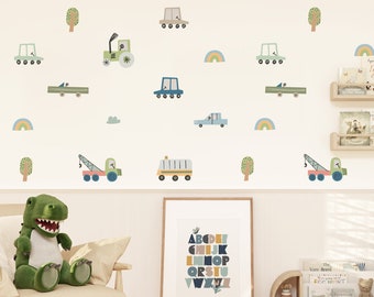 Car Wall Stickers, Transport Wall Decal, Vehicles Wall Art, Boy Room Decal, Nursery Room Stickers, Toddler Room Stickers, Cute Room Decor